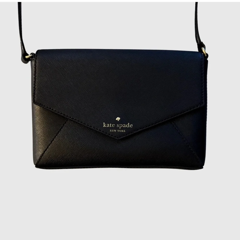 Kate Spade Black Saffiano Leather‎ Crossbody Bag Envelope Flap Small Purse